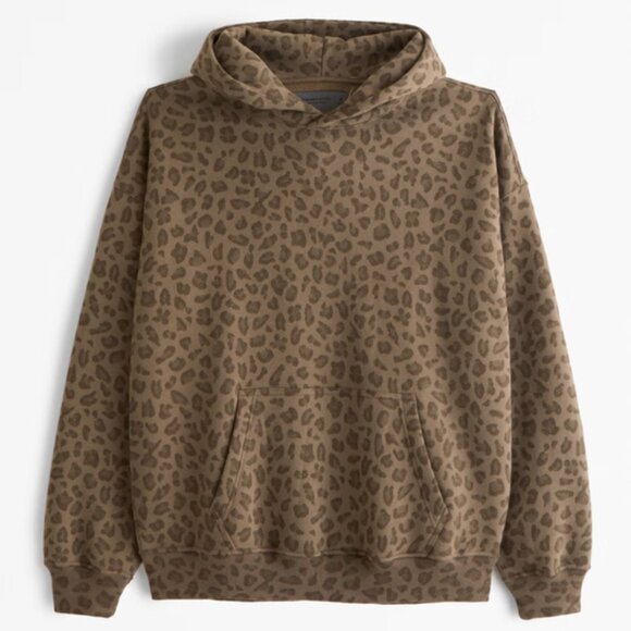 Men's Abercrombie & Fitch Essential Popover Hoodie, Brown Leopard Print, Large - Picture 2 of 5